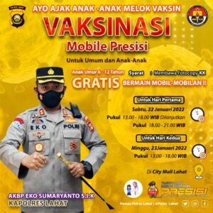 Polres Lahat Gelar Vaksinasi Mobile Presisi di City Mall Lahat, Ayo Ajak Anak Melok Vaksin