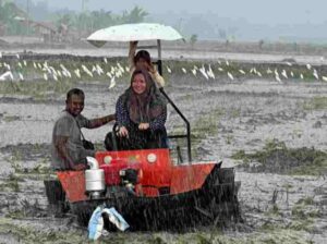 Bupati Askolani Jajal Kecanggihan Alat Traktor Boat dalam Membajak Tanah